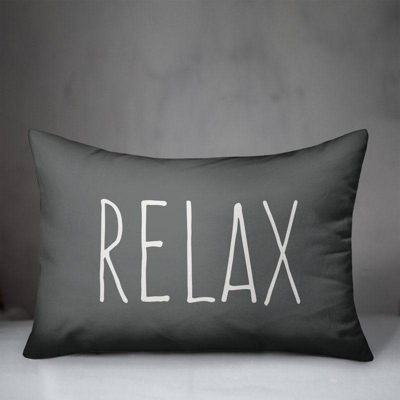 Textual Outdoor Throw Pillow, Dark Gray/White