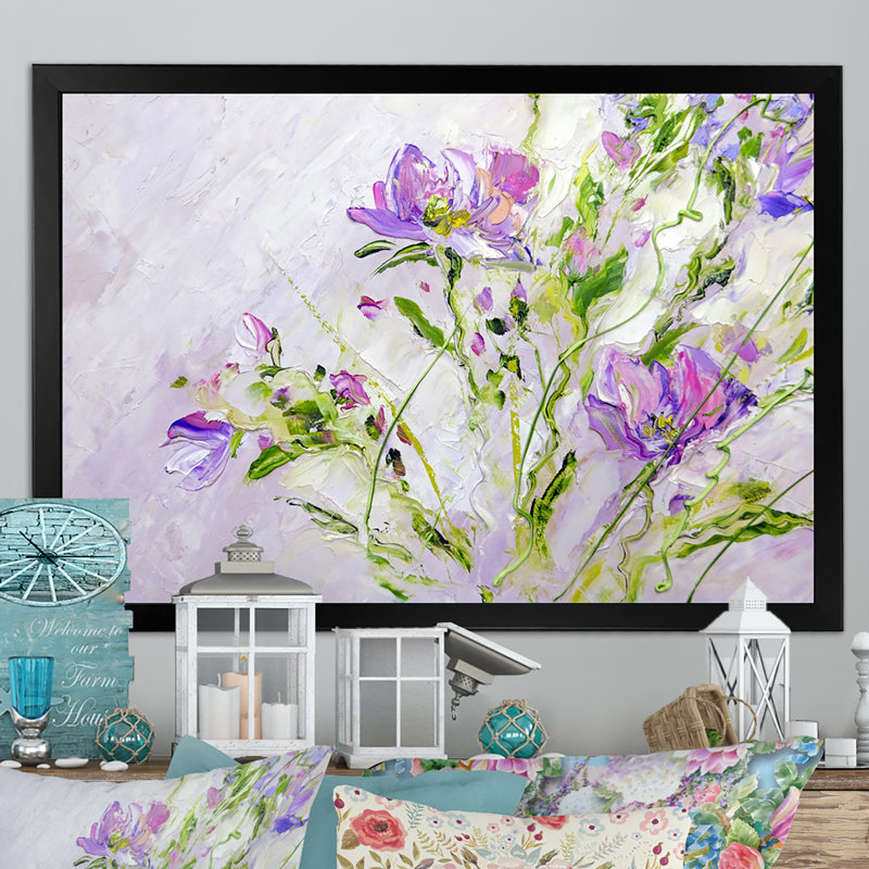 Fleurs de printemps mauves modernes - reproduction de cadre flottant sur toile, Cadre noir, H 8 po x l 12 po x P 1 po