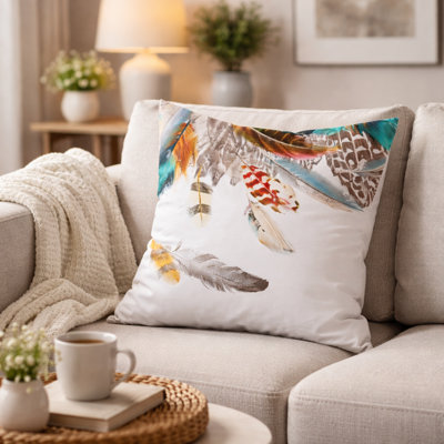 Housse de coussin moderne à motif de plumes minimalistes, housse de coussin décorative bohémienne 17 x 17 pouces pour salon, chambre à coucher