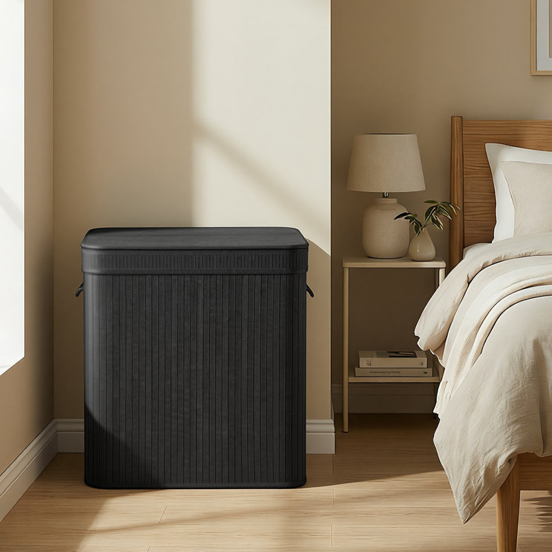 Bamboo Laundry Basket, Black, 24.4" H x 25" W x 16.7" D