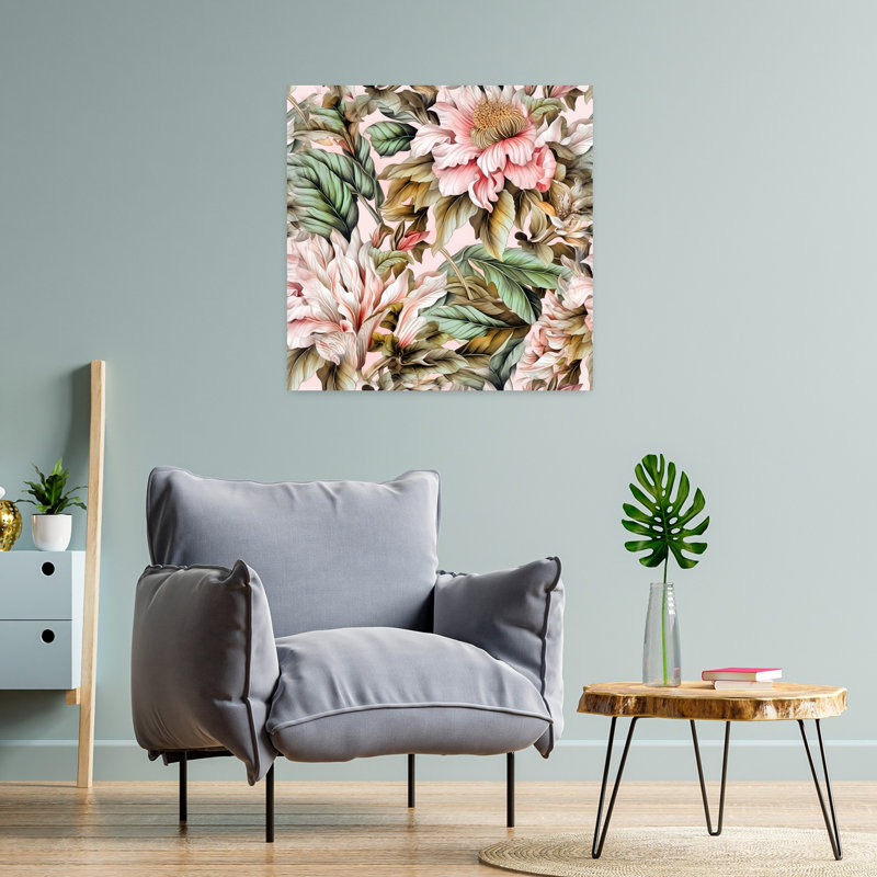 Art contemporain, art abstrait fleur naturelle, H 24 po x l 24 po