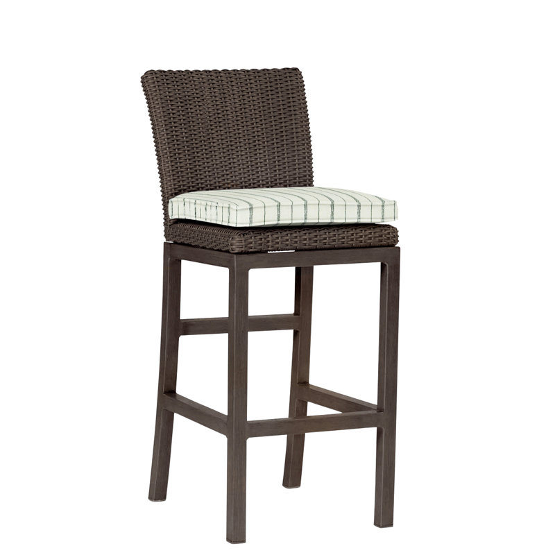 Rustic 30.5" Patio Bar Stool with Cushion, Dove Sunbrella® Linen, Welt, Slate Gray
