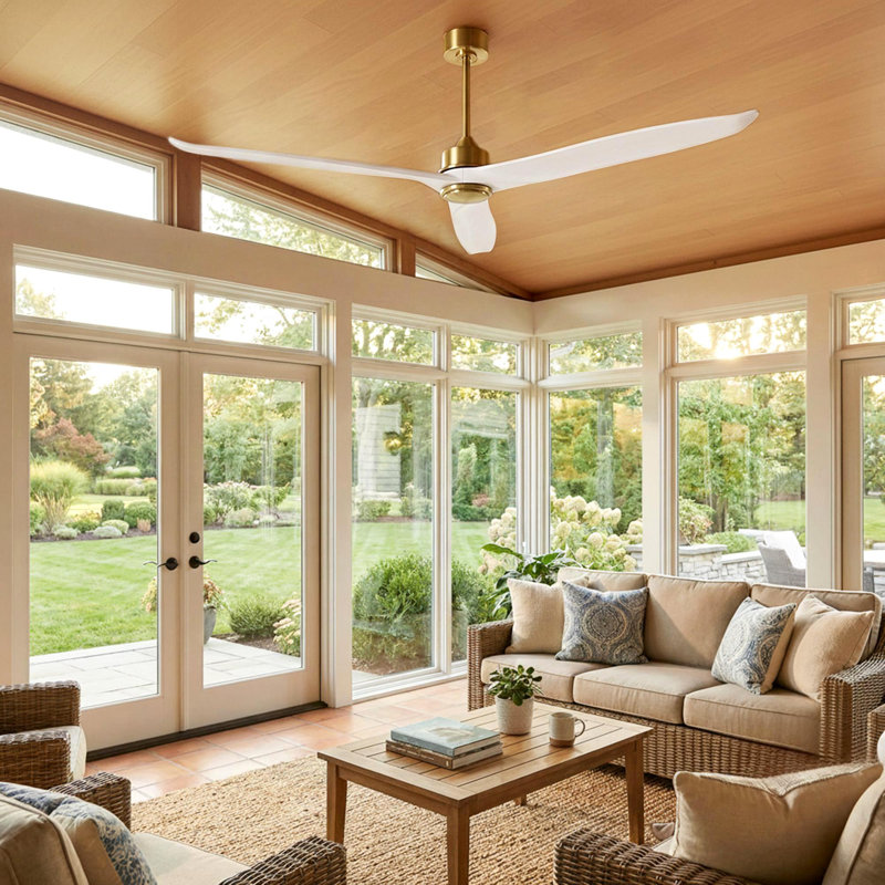 72" Solid Wood 3-Blade Ceiling Fan With Remote Control, White Wood