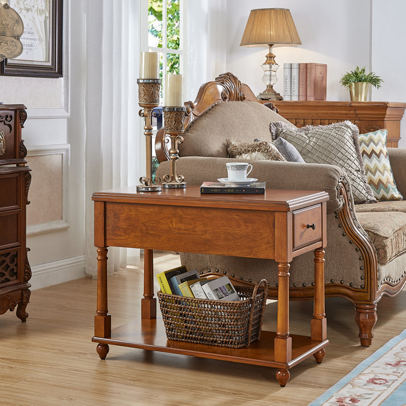 End Table with Drawer and Shelf for Small Spaces, Solid Wood Side Table for Living Room