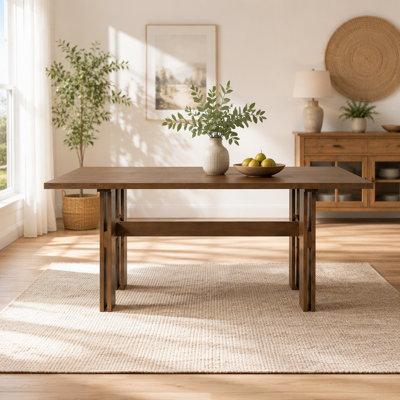 Modern Wooden Dining Table for 4 to 6 People, 71" Large Kitchen Dining Table with Wood Pedestal Base, Mid Century Rectangular Long Dinner Table for Ho