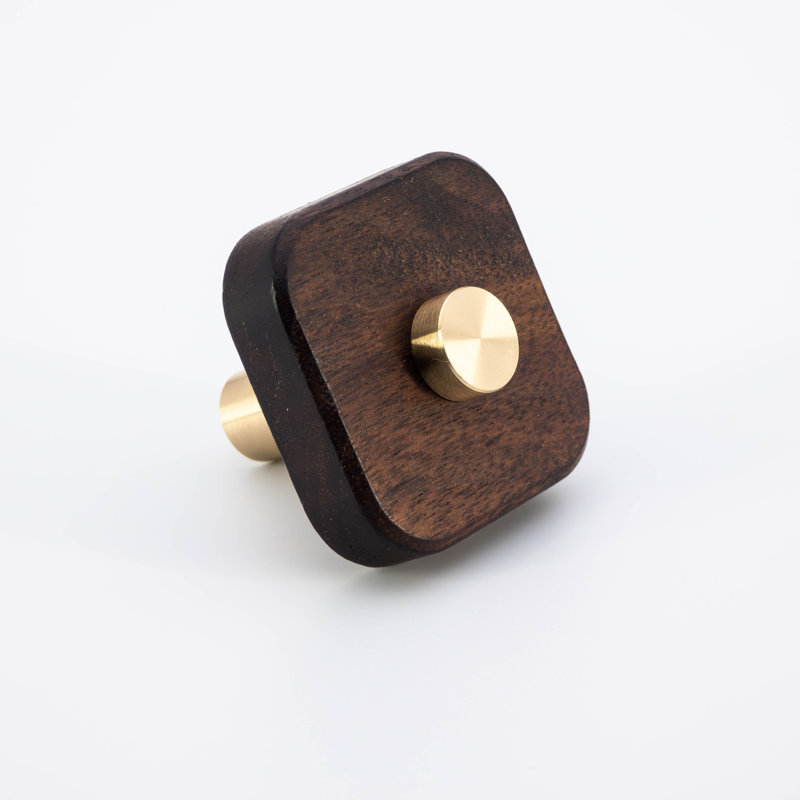 Modern Wood & Solid Brass Square Knob With Rounded Edges