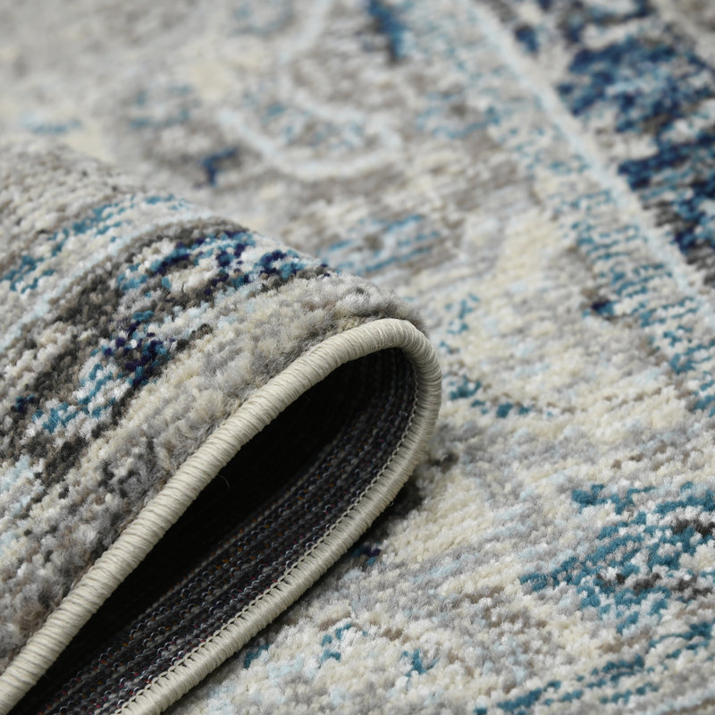 Rectangular Blue Stain-Resistant Synthetic Area Rug