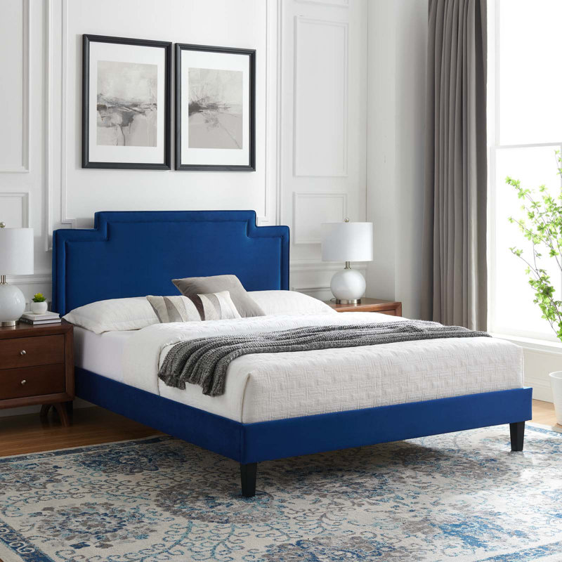 Modway Liva Performance Velvet Bed, Navy, King