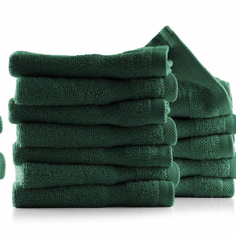 EcoSoft 12-Pack Cotton Washcloths - High Absorbency, Quick Dry, Soft 13x13 Body & Face Cloths in Hunter Green
