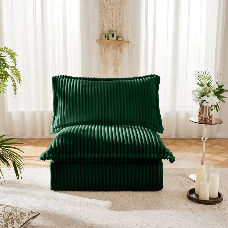 Sofa sans accoudoirs en velours côtelé, fauteuil 1 place, Vert