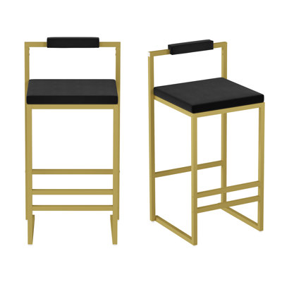 Modern Gold & Black Velvet Counter Height Bar Stools, Low , Of 2, And Long - Lasting Upholstered Dining Stools Style, Base, Quick Installation Guide Available