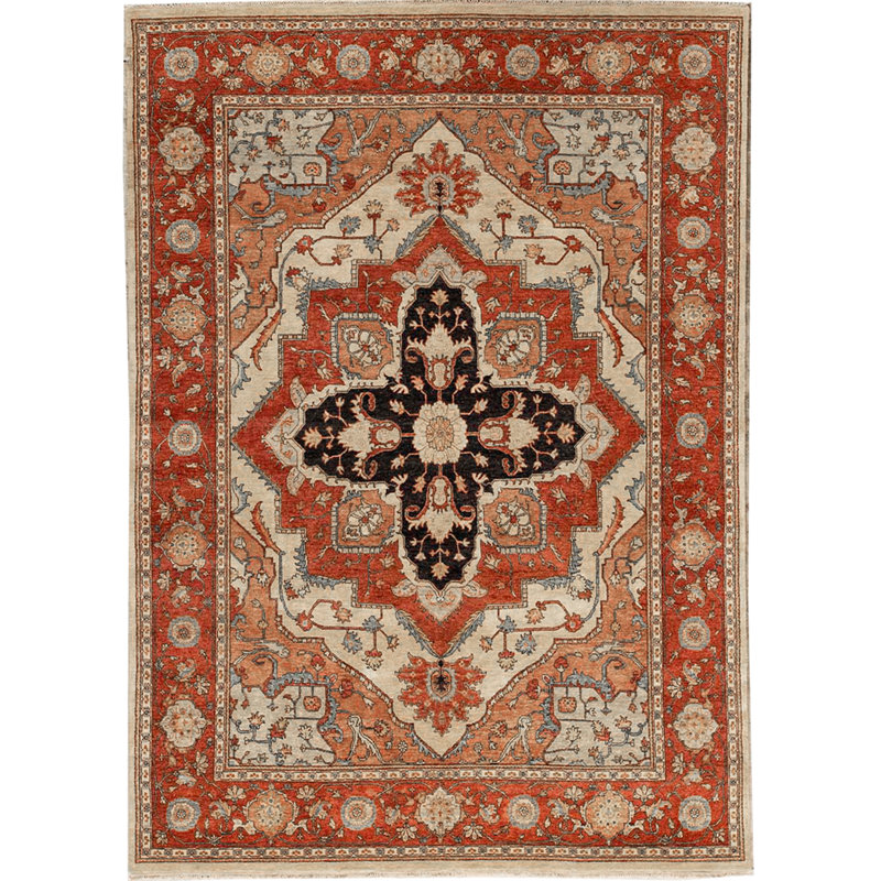 Tapis ivoire et rouille noué à la main de haute qualité