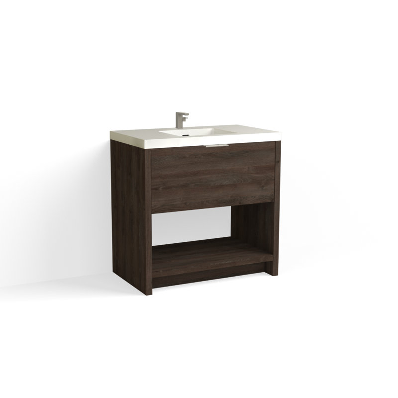 Vista 36" W Freestanding Single Bathroom Vanity, Single-Hole, White Gloss, White Nanomatte/Matte Black
