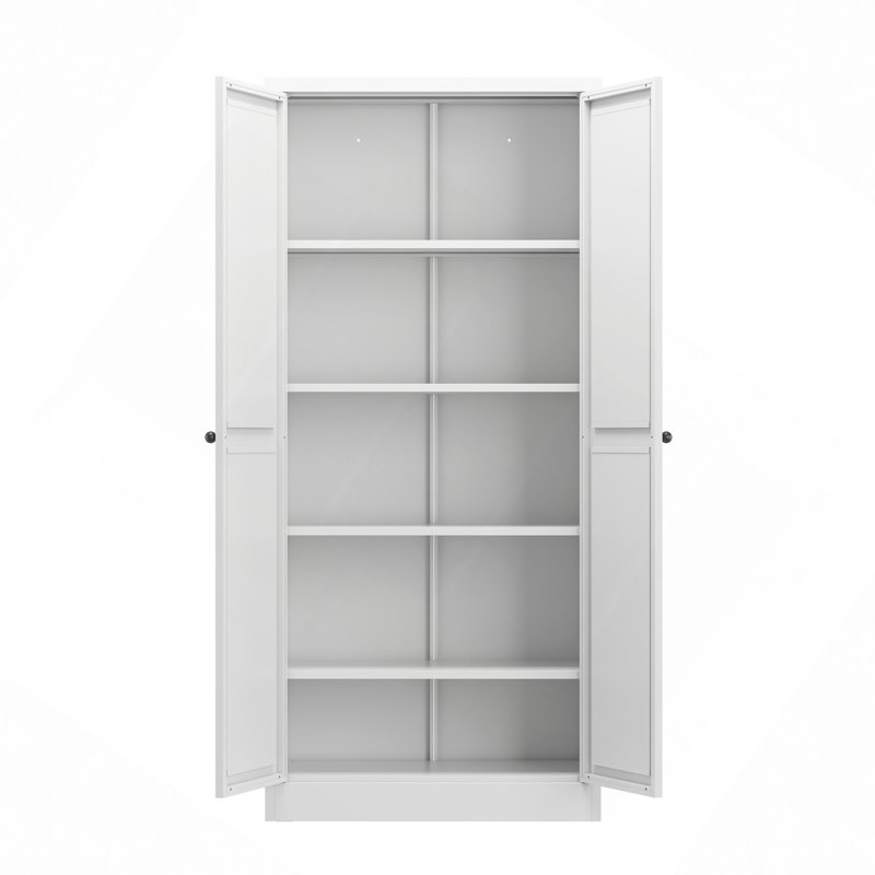 61" White Metal Kitchen Pantry Cabinet Adjustable Storage With 4 Shelves (110Lb Capacity), Heavy Duty Freestanding Pantry Organizer For Kitchen, Pantry, Living Room