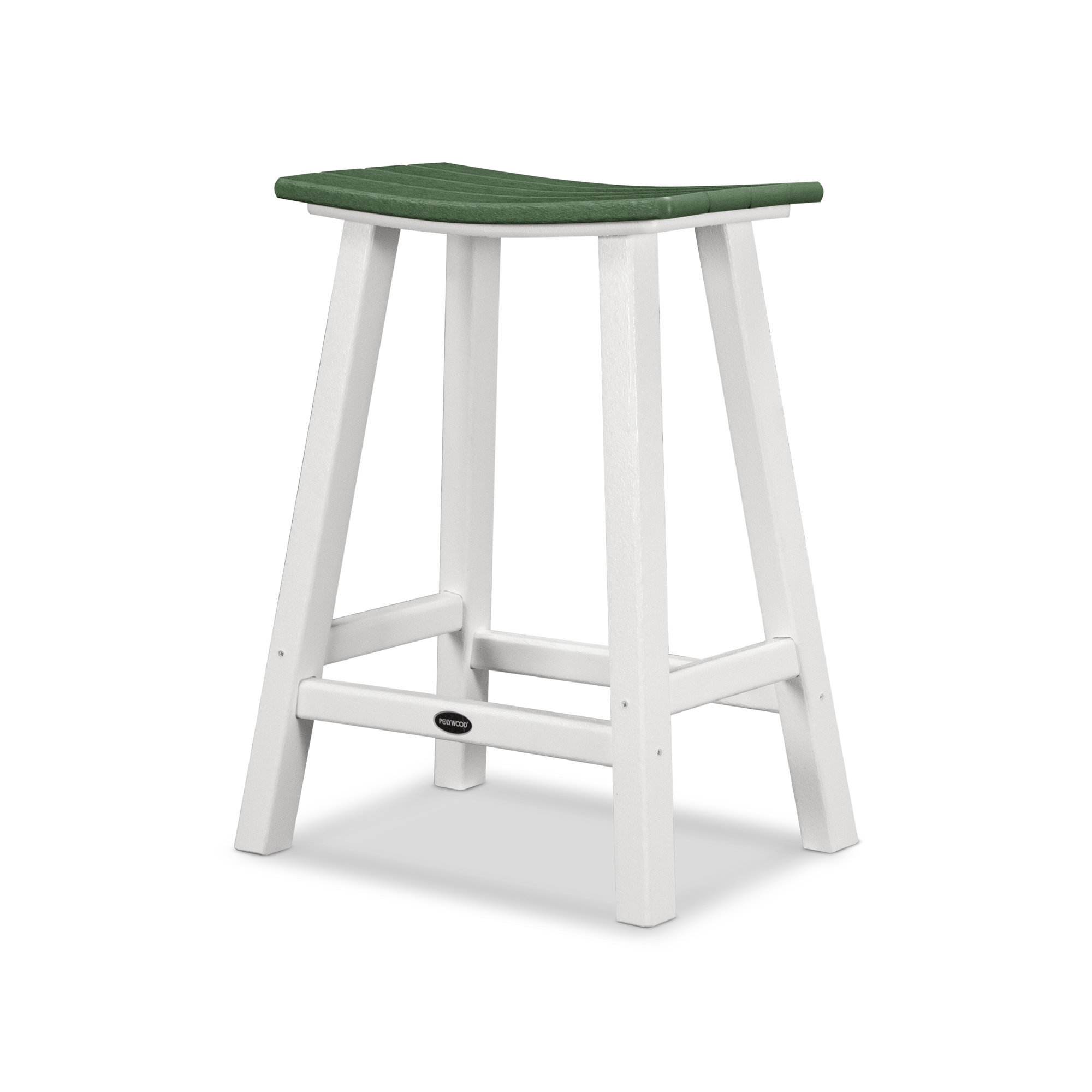 POLYWOOD Contempo 24" Saddle Counter Stool, Green, White