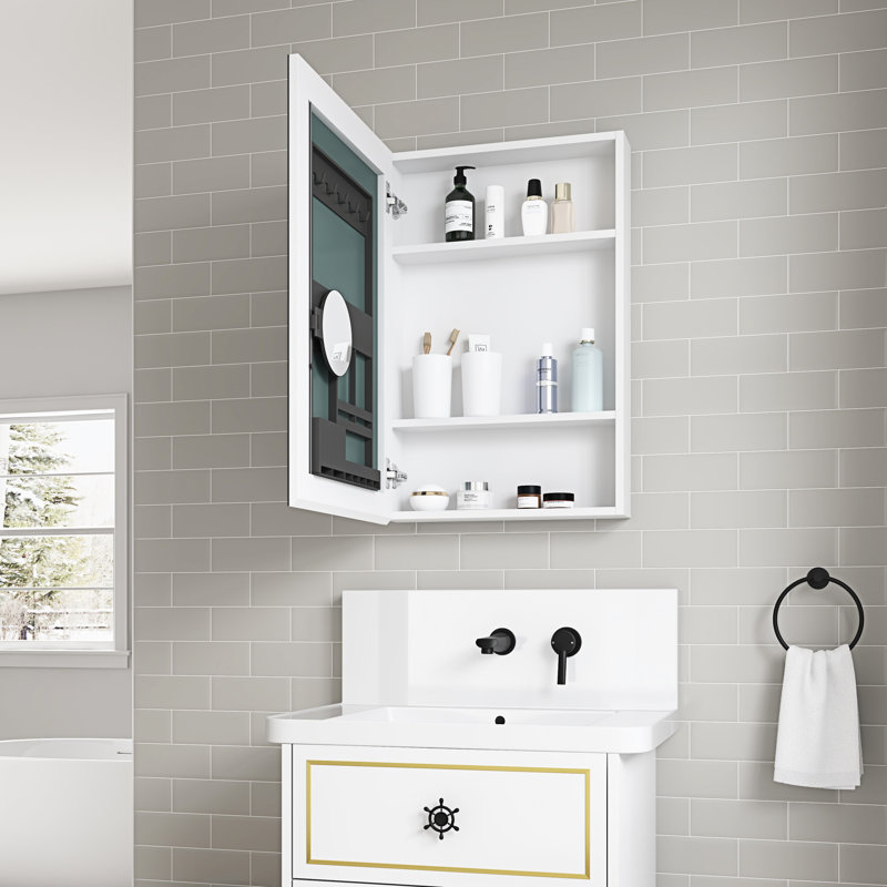 Armoire de salle de bain l 20 po x H 30 po avec miroir biseauté - beaucoup de rangement présenté, fabrication en bois d'ingénierie de qualité, charnière de porte, à gauche, bords blancs à gauche, intérieur abondant pour la salle de bain, robuste