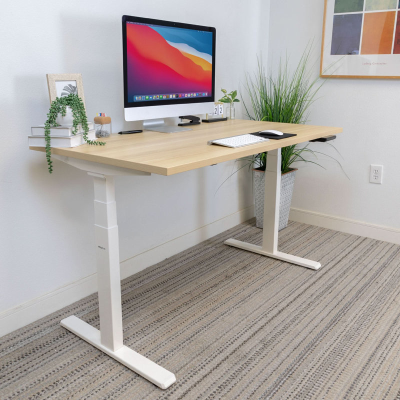 Ultimate Dual Motor Electric Standing Desk With Tabletop -, 51.40" H x 55" W x 29" D, Maple/White