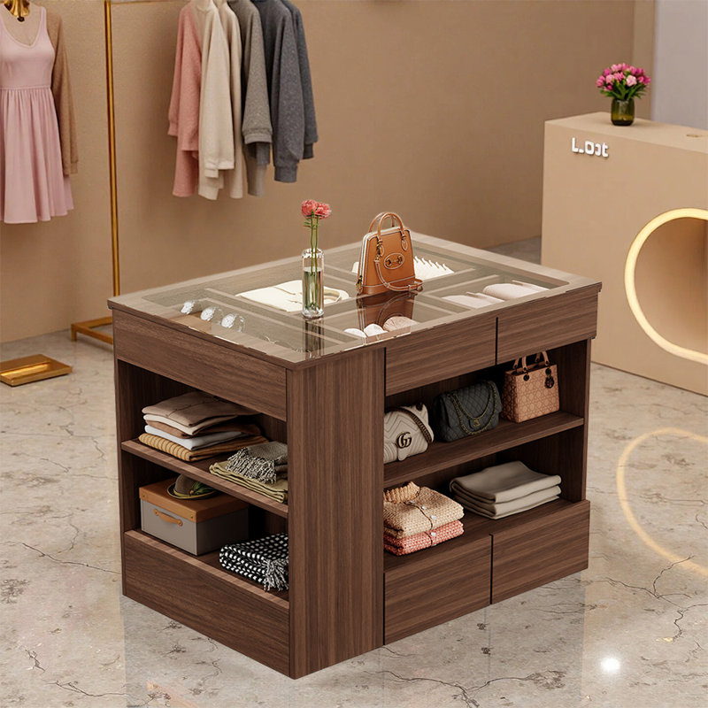 Vitrine de luxe moderne avec tiroirs de rangement, aucun assemblage requis pour la vente au détail de bijoux, de cosmétiques et de boutiques