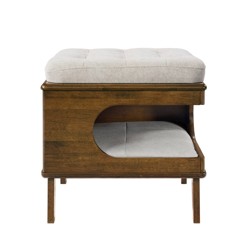 Repose-pieds en caoutchouc pour chat en bois d'hévéa, repose-pieds capitonné pour animaux 2 en 1 avec caverne pour chat, repose-pieds multifonctionnel avec cachette pour chat