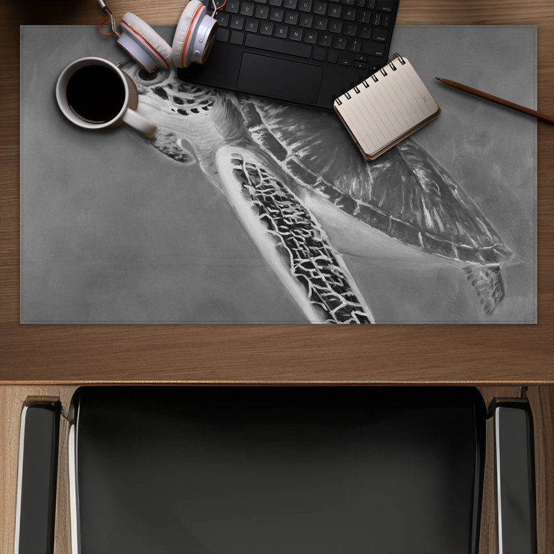 Grayscale sea turtle - 14.00"x24.25" Desk mat