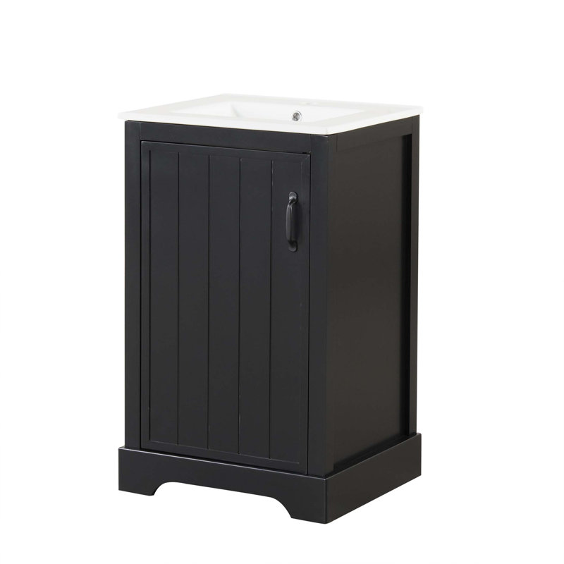 Meuble-lavabo de 20 po avec lavabo, armoire de salle de bain avec porte à fermeture douce, support de rangement et tablette réglable