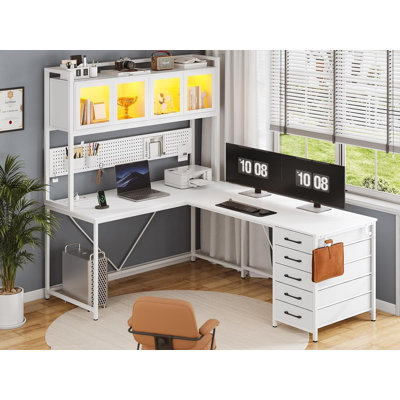 Meuble d'appoint en L Roarke de 62 po avec vaisselier et armoire blancs