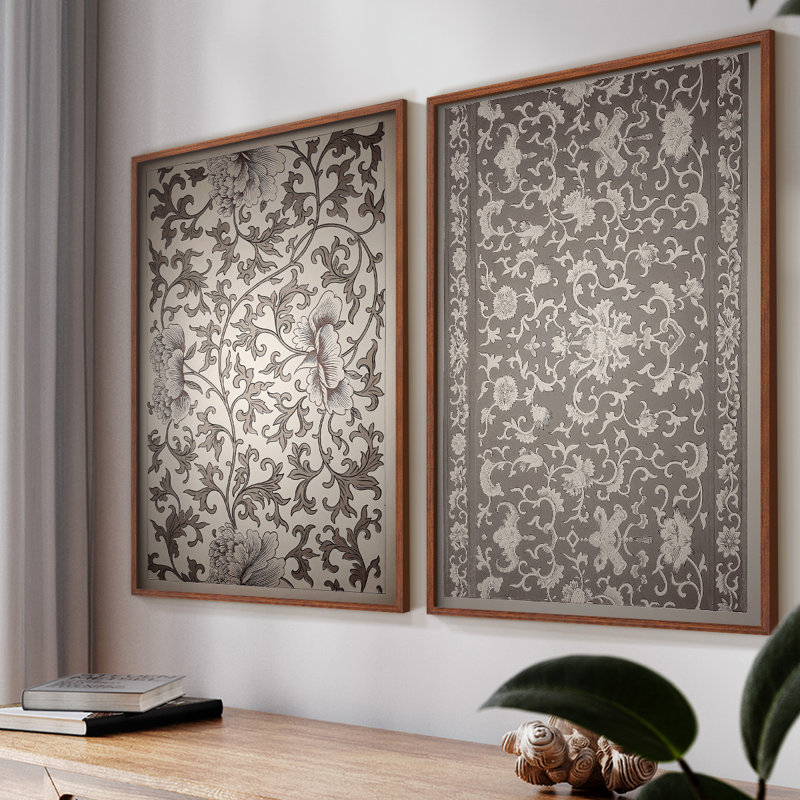 Vintage Abstract II - estampe numérique encadrée - ensemble de 2, Noyer, H 17 po x l 42 po
