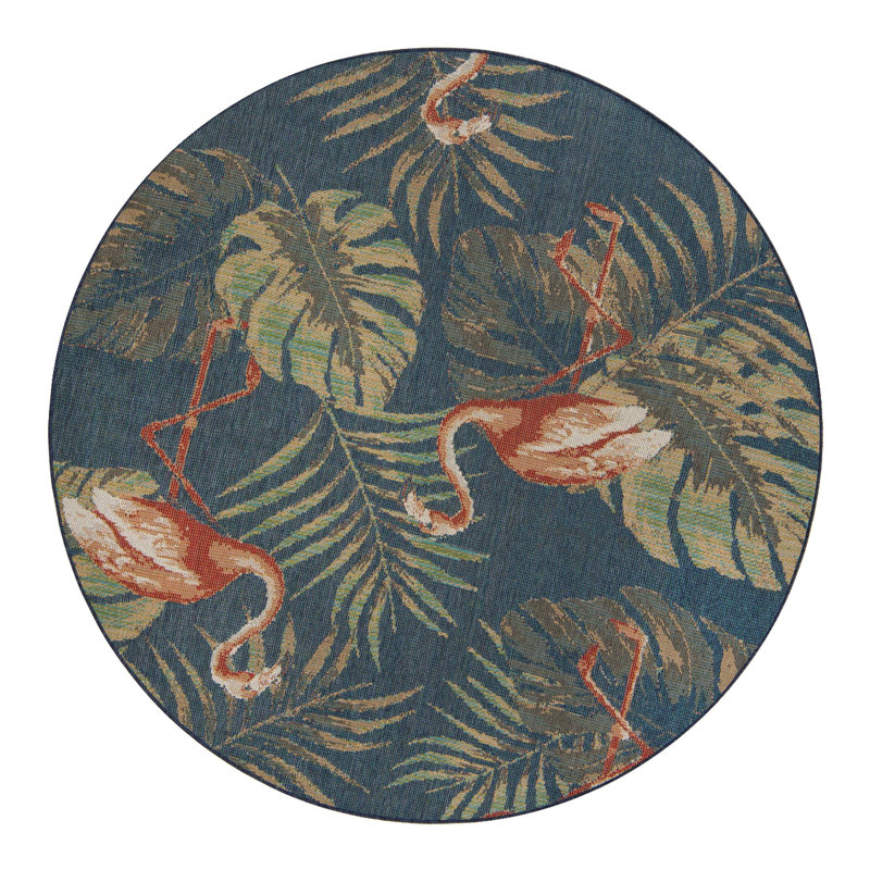 Tapis intérieur / extérieur bleu marine Rolla, Rond 7 pi 10 po