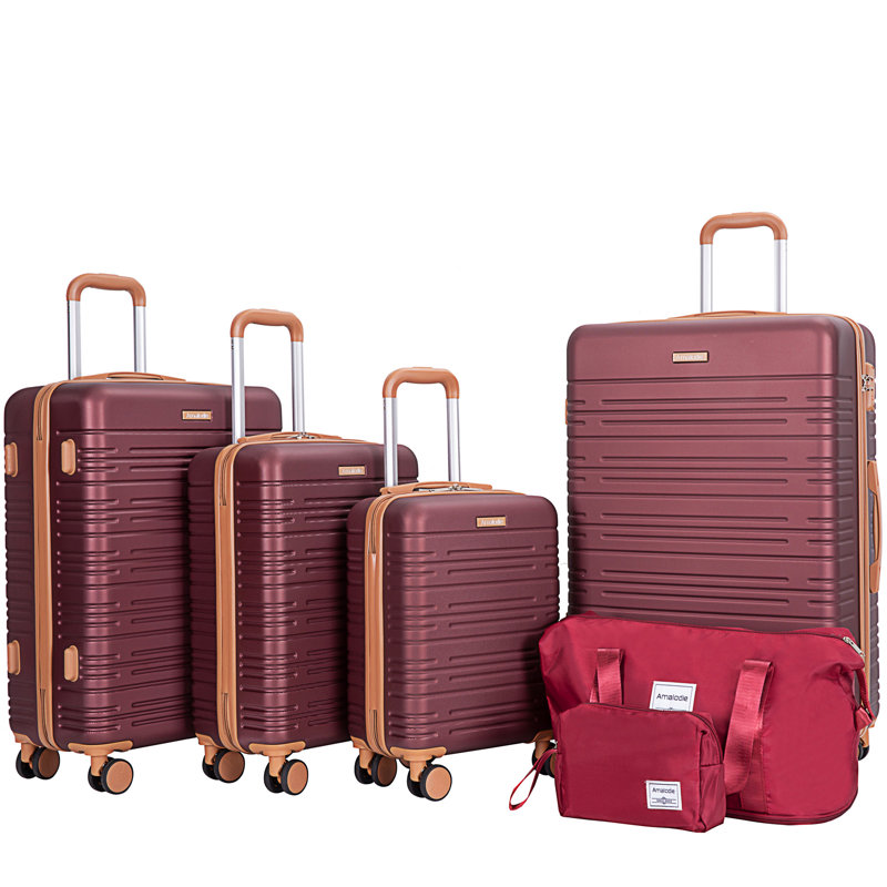 6 Piece Luggage Set, WINE RED
