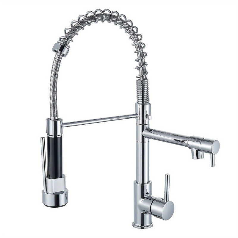 APPASO 2-Function Commercial Style Pre-Rinse Kitchen Faucet with Pull-Down Spring Spout and Pot Filler, Polished Chrome