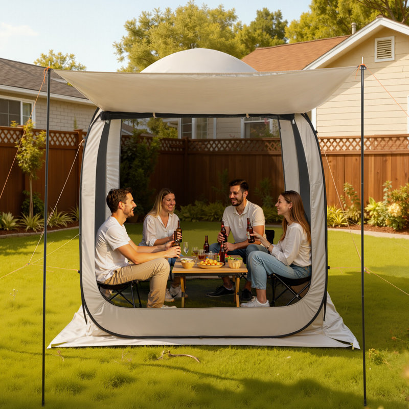 Screen House Tent, 6 x 6 ft, 4-6 Person Pop Up Screen Tent with Extended Awning, Portable Screened in Canopy with Carry Bag, Netting Sides, for Patio, Backyard, and Outdoor Activities, Beige