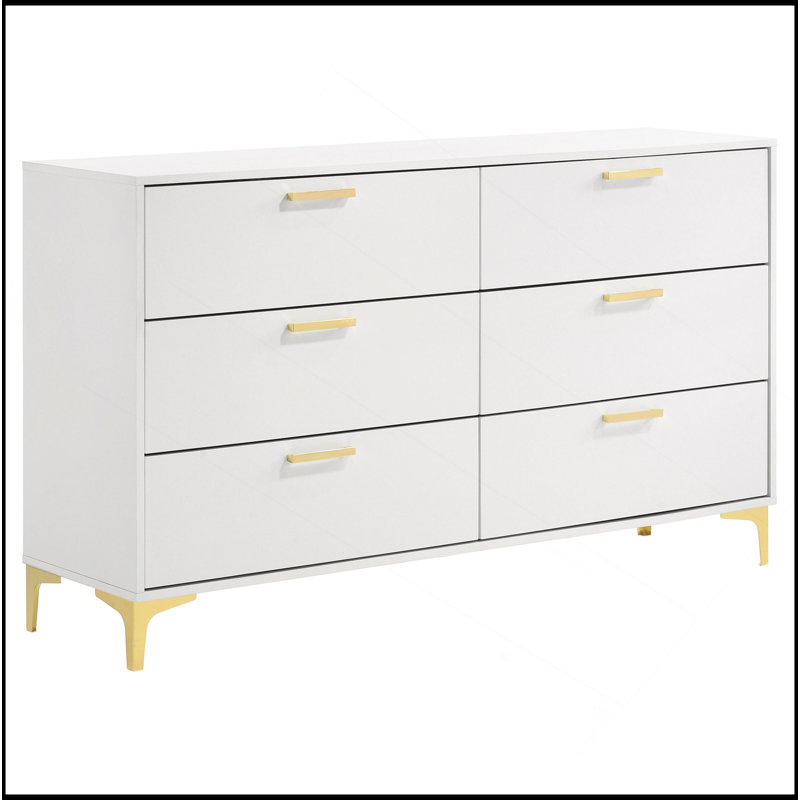 Karena White Rectangular 6-Drawer Dresser, White