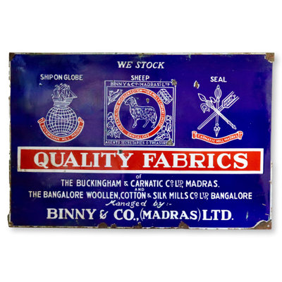 Large Enameled Metal Fabric Shop Sign Framed Print