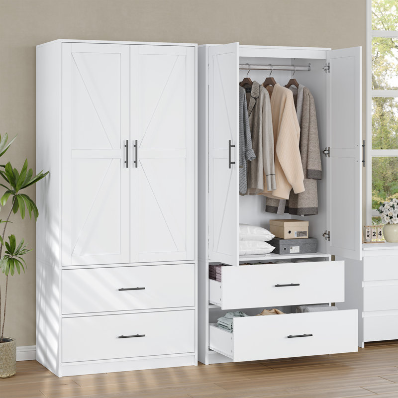 Armoire-penderie moderne de 180 cm avec tringle et 2 grands tiroirs pour chambre à coucher