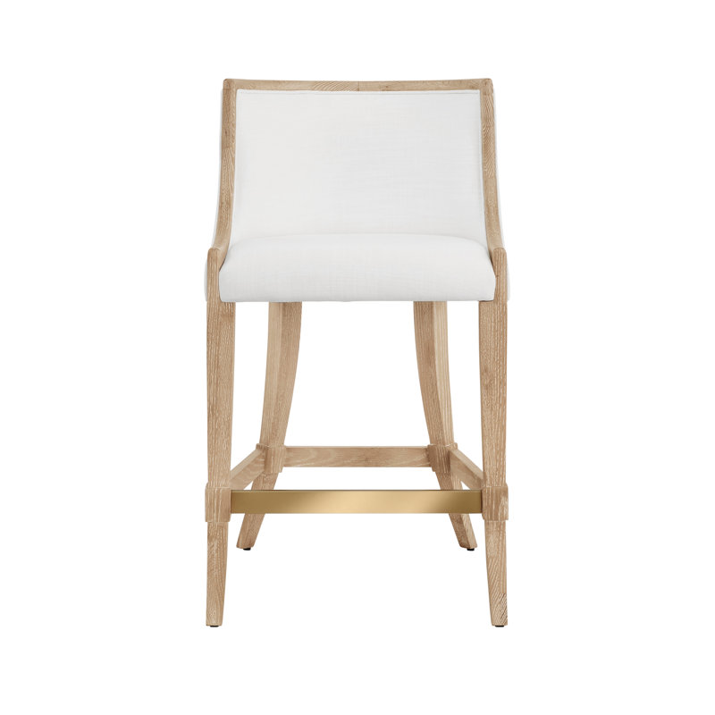 Klismos Leg Counter Stool With Performance White Linen Upholstery In Cerused Oak Lacquer, Oak