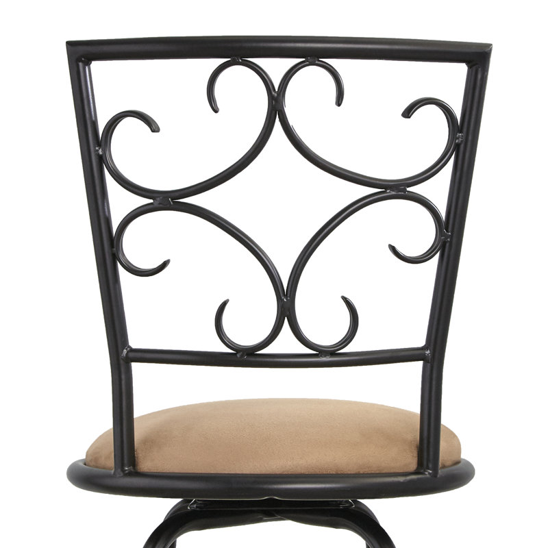 Kenzliee Swivel Upholstered Adjustable Height Counter Stool with Steel Frame, Microfiber Tan, Black
