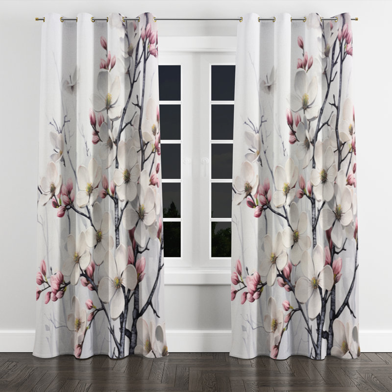 Aydian - Dogwood Grommet Curtain - Room Darkening Floral Curtain - 1 Panels, 52" W x 108" L, Golden Grommets