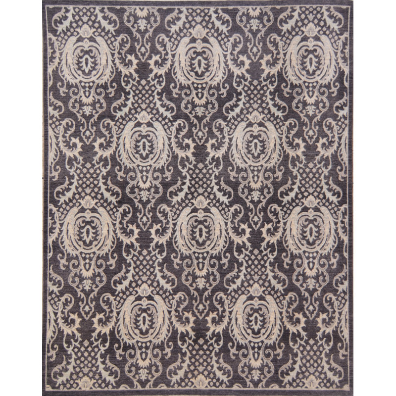 Tapis gris foncé noué à la main de haute qualité