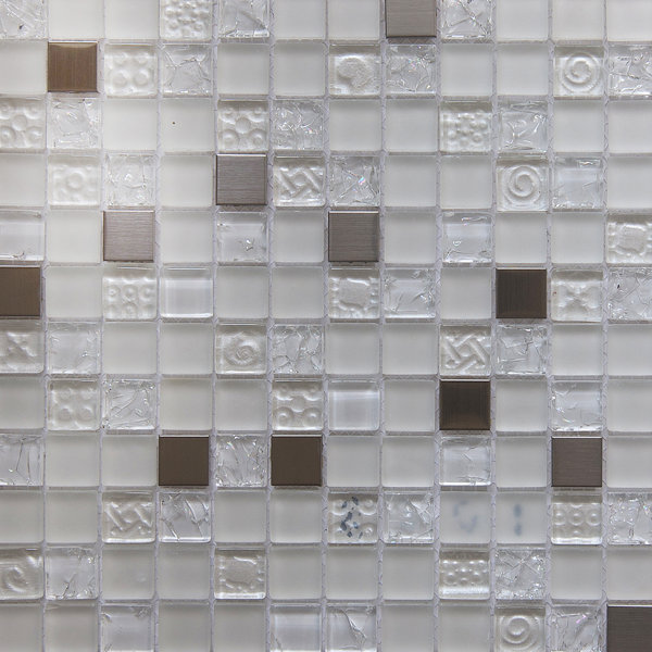 Mini Teseo 1" x 1" Glass and Stone Grid Mosaic Wall & Floor Tile