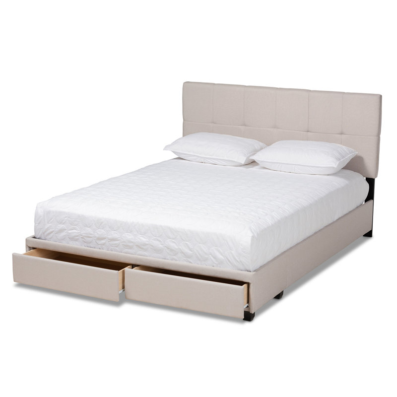 Lit plateforme tapissier avec rangement Hesiod, Beige, Grand