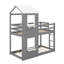 Lit superposé simple au-dessus d'un lit simple en bois avec toit, fenêtre et garde-corps-82100792