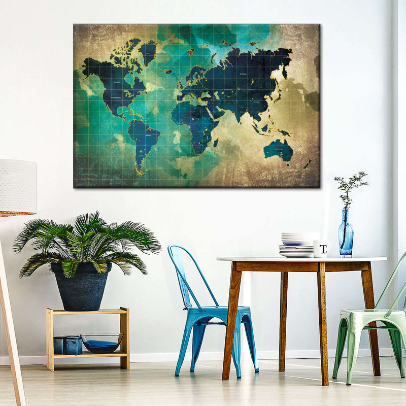 «Aged World Map XXXVII», reproduction sur toile, H 8 po x l 12 po x P 1 po