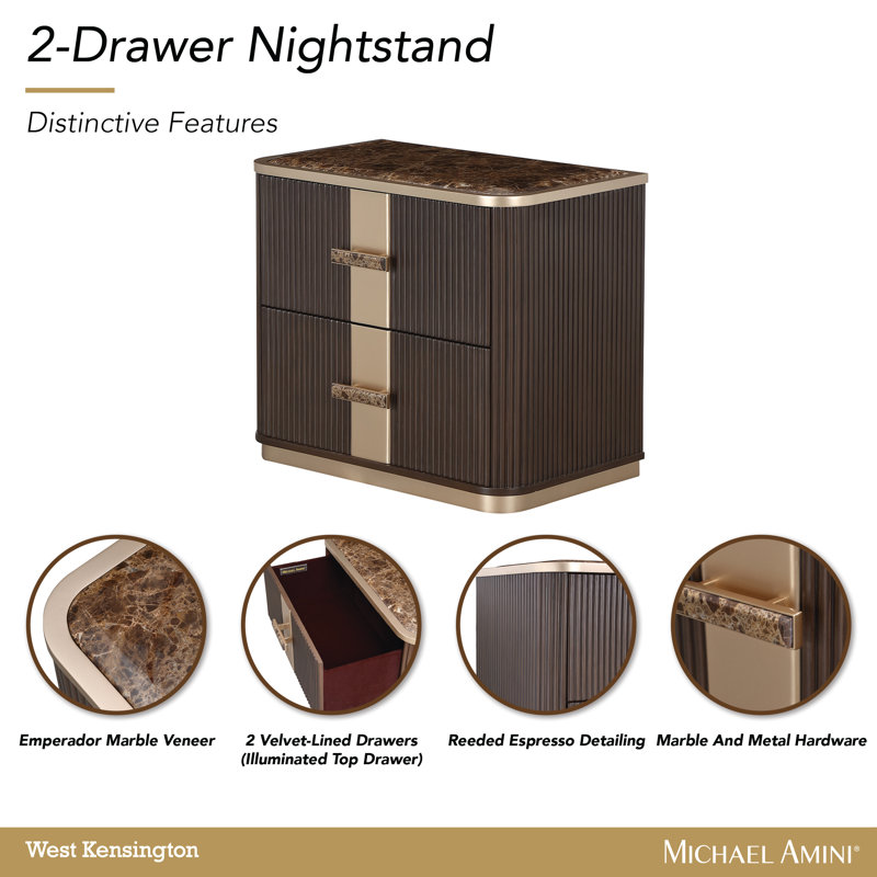 West Kensington 2-Drawer Nightstand - Medium Espresso, Brown
