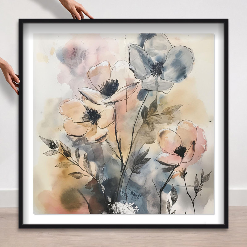 Oliver Gal Serene Stems I Floral and Botanical - Luxury Shadowbox Framed Wall Art, Black, 41" H x 41" W