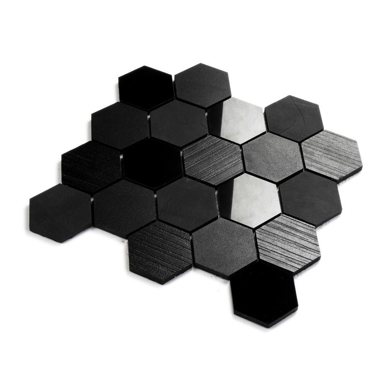 Carreau de mosaïque en porcelaine hexagonale noir 3 po x 3 po Nano