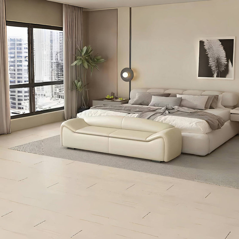 Banc rembourré en similicuir Valoria, Beige, H 20,47 po x l 59,05 po x P 19,68 po