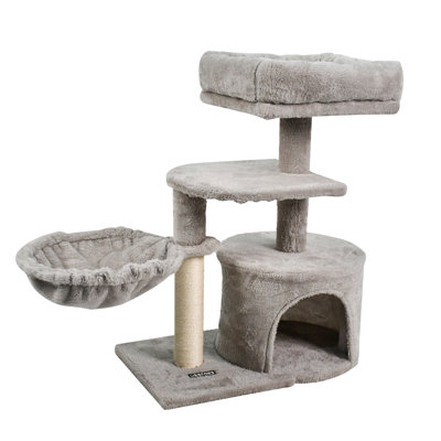 GOOPAWS Multi-Level 57-in Faux Fur Cat Tree & Condo with Hammock, Grey