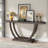 63-Inch Geometric Base Slim Console Table, Upholstered Sofa Back Table With Shelves For Living Room Foyer Hallway (Rustic Brown)-2075540845