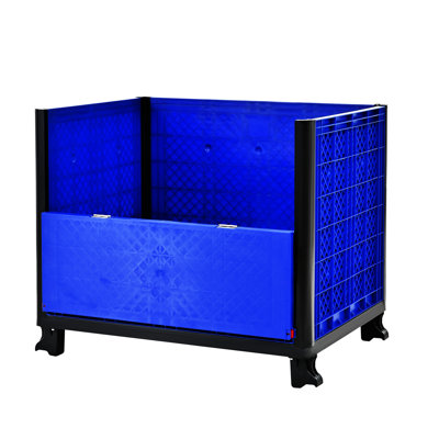 Collapsible Bulk Container With Doors, 600 Lbs Capacity, Blue , Stacks 4 High, 31.32 In Width Storage Container, - Way Access, 38.26 Depth