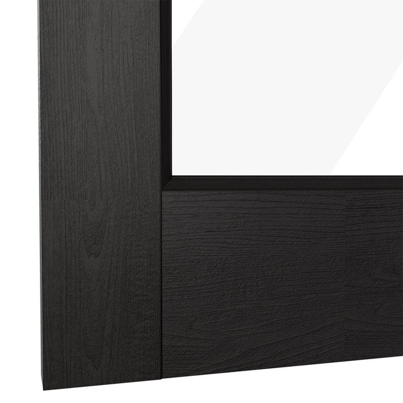 Porte coulissante - Porte intérieure en panneau de fibres à densité moyenne noire en verre givré 5 Lite avec poignées intégrées et quincaillerie coulissante en aluminium lisse